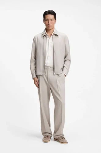 Relaxed-fit zip-up jacket in patterned virgin wool