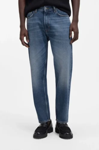 Relaxed-tapered-fit jeans in blue Egyptian-cotton denim