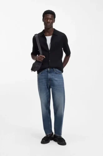 Relaxed-tapered-fit jeans in blue Egyptian-cotton denim