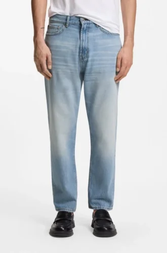 Relaxed-tapered-fit jeans in bright-blue denim