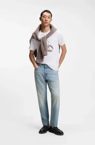 Relaxed-tapered-fit jeans in bright-blue denim
