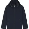 Removable-hood jacket with water-repellent finish
