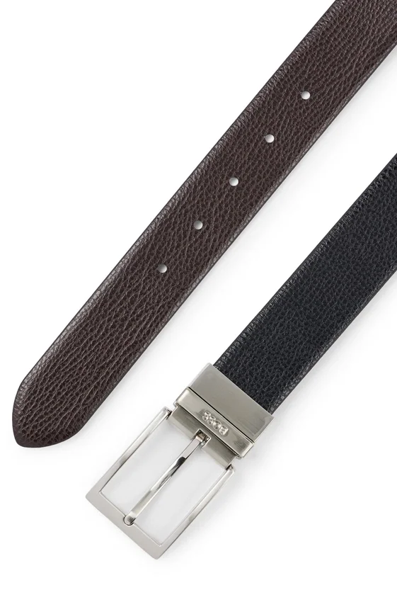 Reversible belt in grained Italian leather with logo keeper Reversible belt in grained Italian leather with logo keeper