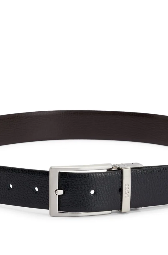 Reversible belt in grained Italian leather with logo keeper Reversible belt in grained Italian leather with logo keeper