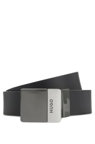 Reversible Italian-leather belt with two buckles