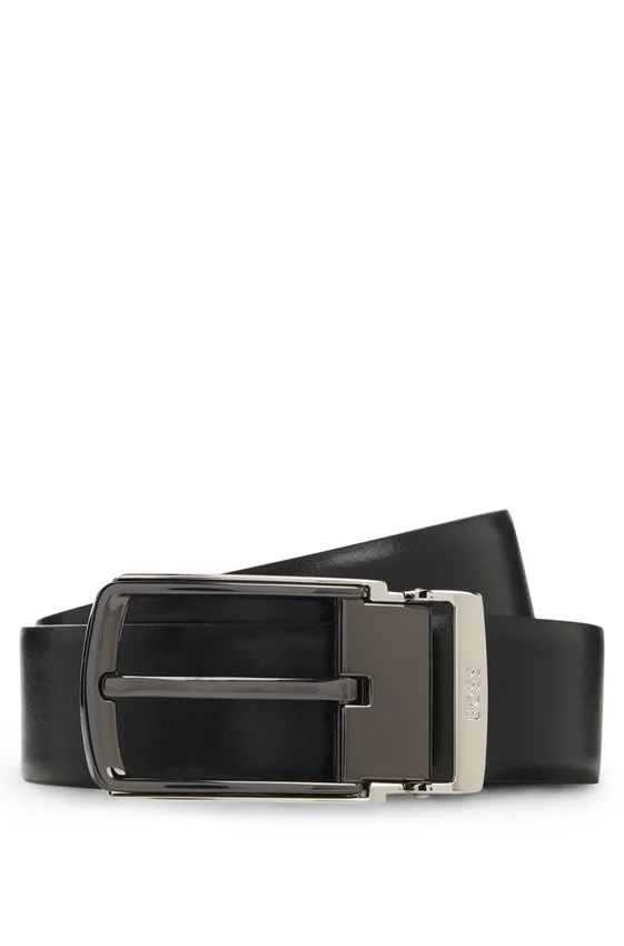 Reversible leather belt with smooth and textured finishes Reversible leather belt with smooth and textured finishes