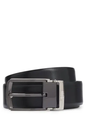 Reversible leather belt with smooth and textured finishes