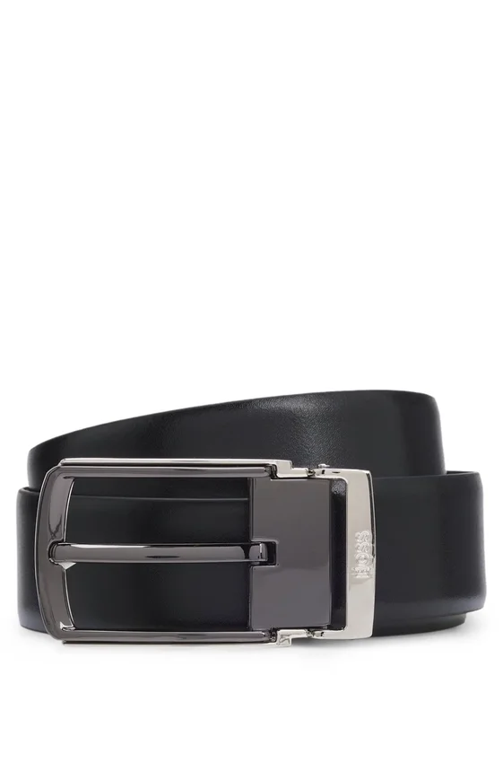 Reversible leather belt with smooth and textured finishes Reversible leather belt with smooth and textured finishes