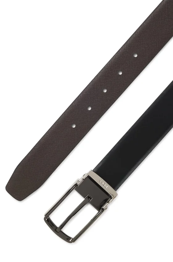 Reversible leather belt with smooth and textured finishes Reversible leather belt with smooth and textured finishes