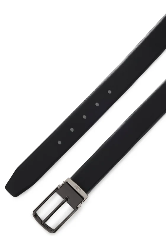 Reversible leather belt with smooth and textured finishes Reversible leather belt with smooth and textured finishes