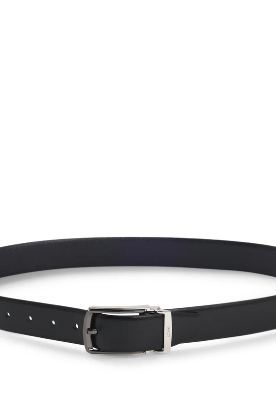 Reversible leather belt with smooth and textured finishes Reversible leather belt with smooth and textured finishes