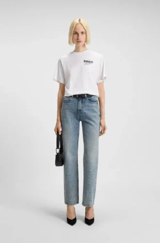 Rhinestone-artwork T-shirt in cotton jersey