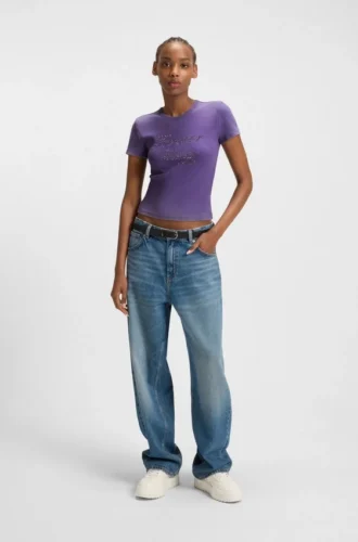 Rhinestone-logo slim-fit T-shirt in stretch cotton