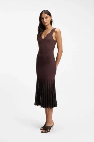 Rib-knit dress with sheer pleating