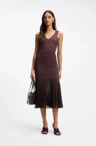 Rib-knit dress with sheer pleating