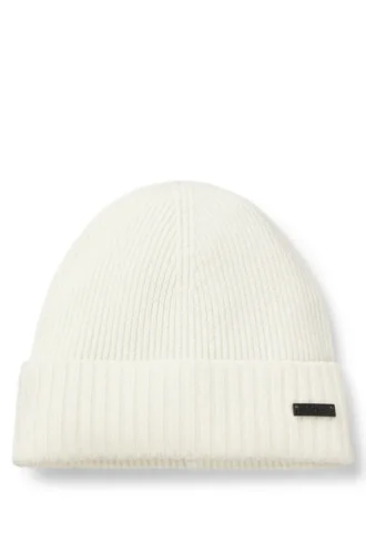Rib-knit virgin-wool beanie with logo plaque Rib-knit virgin-wool beanie with logo plaque
