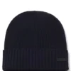 Rib-knit virgin-wool beanie with logo plaque
