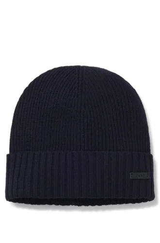 Rib-knit virgin-wool beanie with logo plaque Rib-knit virgin-wool beanie with logo plaque