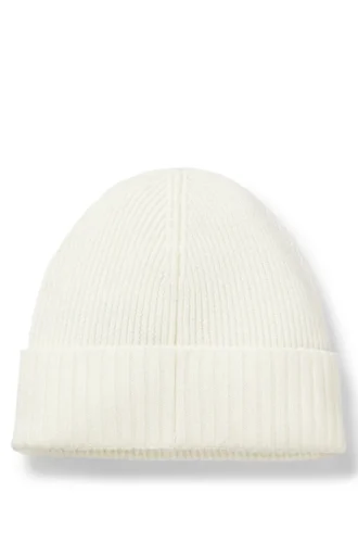 Rib-knit virgin-wool beanie with logo plaque Rib-knit virgin-wool beanie with logo plaque