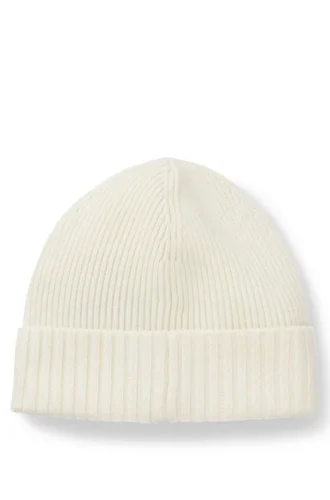 Rib-knit virgin-wool beanie with logo plaque Rib-knit virgin-wool beanie with logo plaque