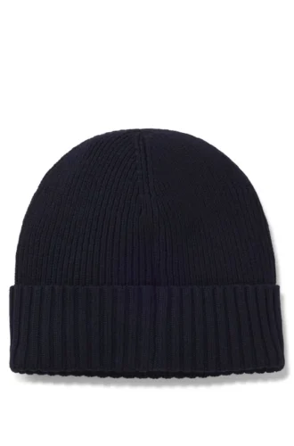Rib-knit virgin-wool beanie with logo plaque Rib-knit virgin-wool beanie with logo plaque
