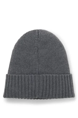 Rib-knit virgin-wool beanie with logo plaque Rib-knit virgin-wool beanie with logo plaque