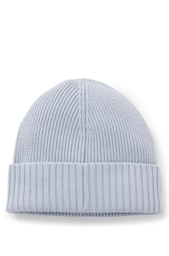Rib-knit virgin-wool beanie with logo plaque Rib-knit virgin-wool beanie with logo plaque