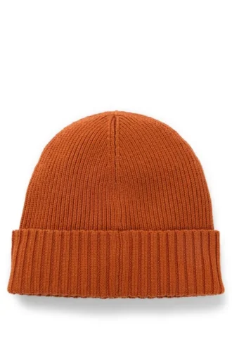 Rib-knit virgin-wool beanie with logo plaque