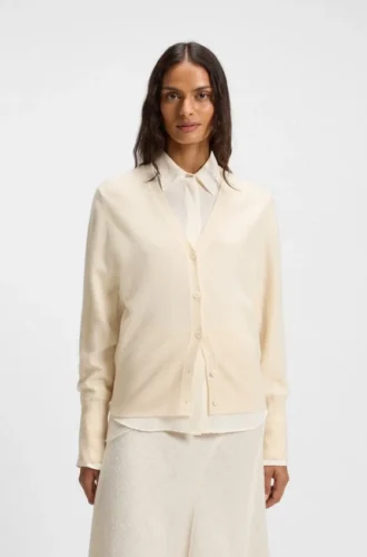 Ribbed-trim cardigan in cashmere