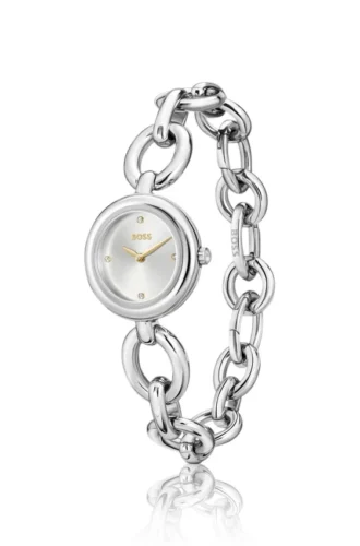 Ring-bracelet watch in silver-tone steel