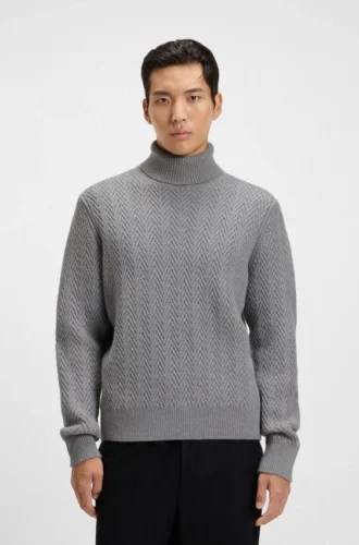 Rollneck sweater in herringbone virgin wool