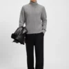 Rollneck sweater in herringbone virgin wool