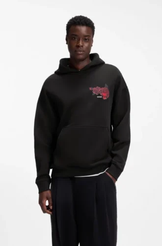 Rose-artwork hoodie in cotton terry