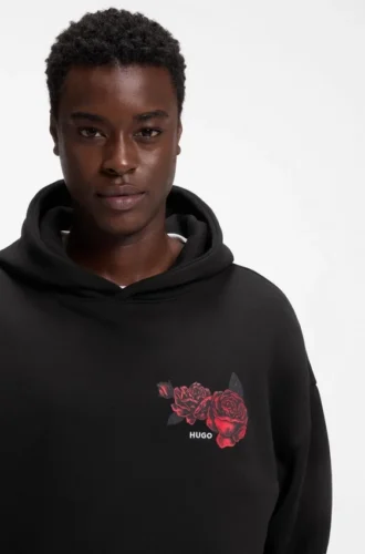 Rose-artwork hoodie in cotton terry