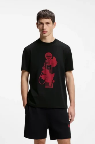 Rose-artwork T-shirt in cotton jersey
