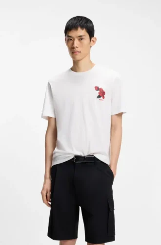 Rose-artwork T-shirt in cotton jersey