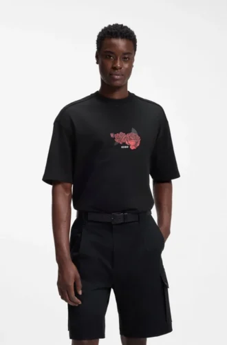 Rose-artwork T-shirt in cotton jersey