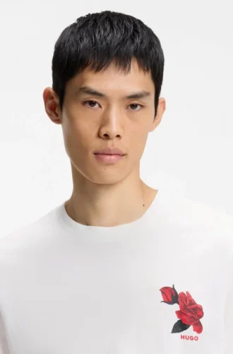 Rose-artwork T-shirt in cotton jersey