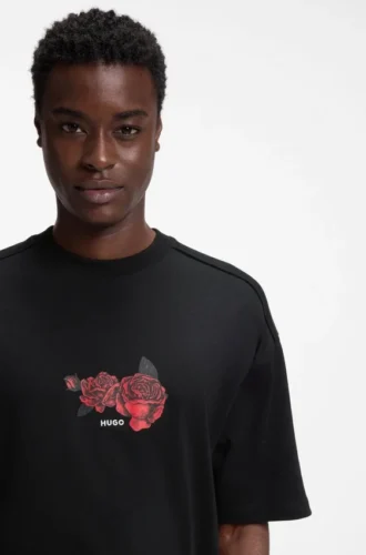 Rose-artwork T-shirt in cotton jersey