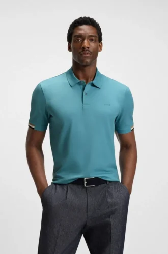 Rubberised-logo polo shirt in mercerised cotton