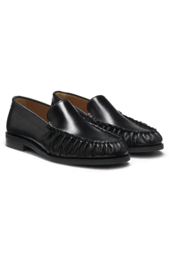 Ruched-detail moccasins in leather