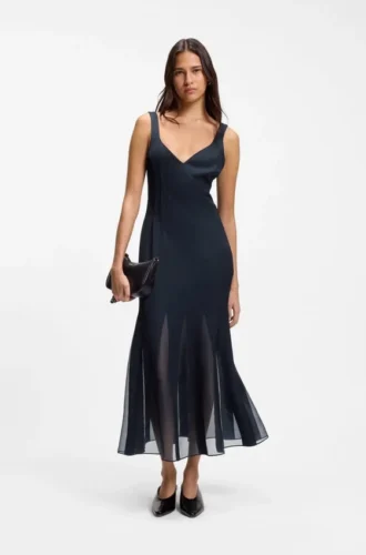 Satin slip dress with organza inserts Satin slip dress with organza inserts