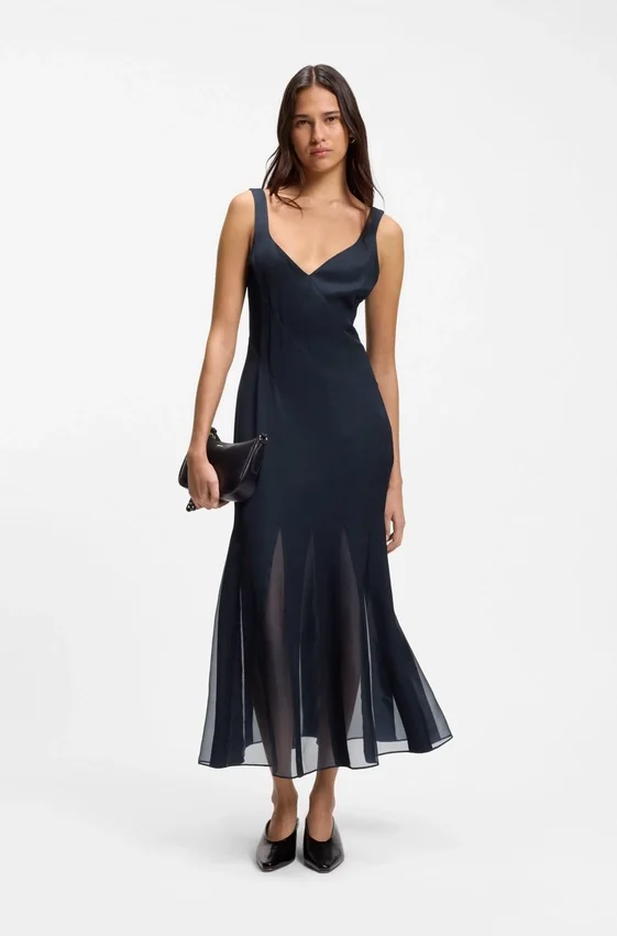 Satin slip dress with organza inserts Satin slip dress with organza inserts