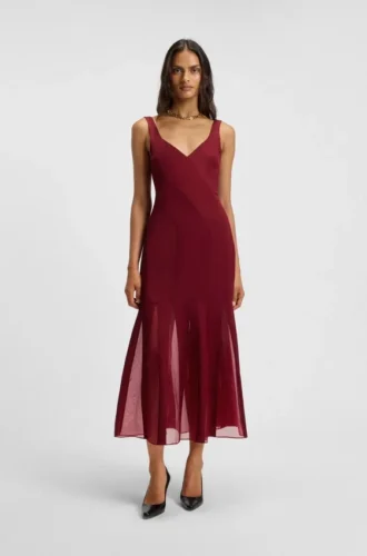 Satin slip dress with organza inserts