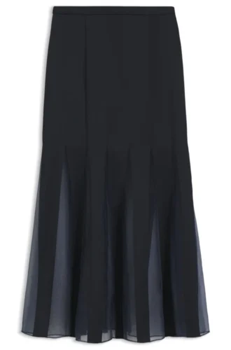 Satin slip skirt with transparent inserts