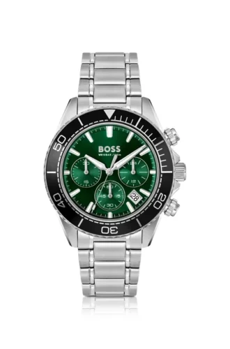 Sealiner silver-tone chronograph watch with green dial