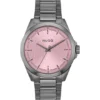 Seam gray-plated watch with pink textured dial