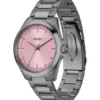 Seam gray-plated watch with pink textured dial