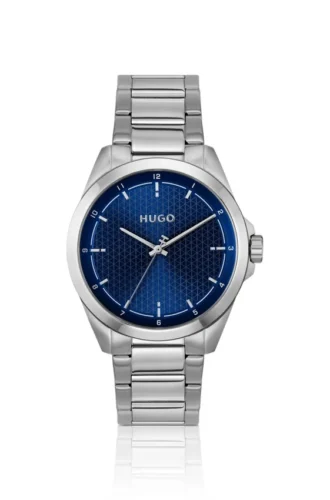 Seam stainless-steel watch with blue textured dial