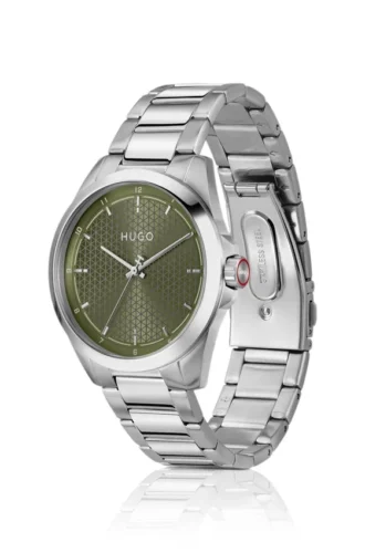 Seam stainless-steel watch with green textured dial